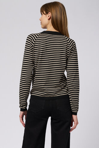 MJW. Pima Cotton Cardigan Black Stripe