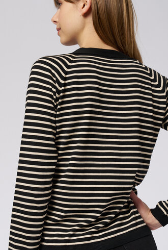 MJW. Pima Cotton Cardigan Black Stripe