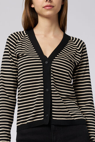 MJW. Pima Cotton Cardigan Black Stripe