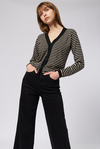 MJW. Pima Cotton Cardigan Black Stripe