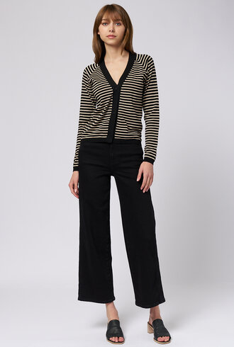 MJW. Pima Cotton Cardigan Black Stripe