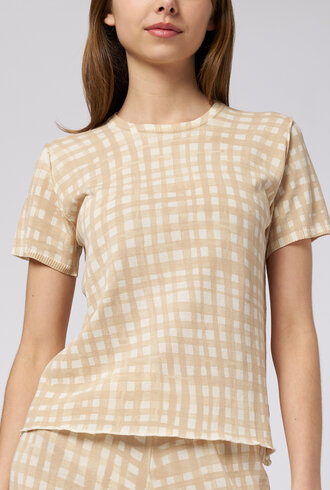 MJW. Knit Tee Oat Checks
