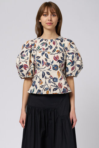 Apiece Apart Lino Garden Top Floral  Cream