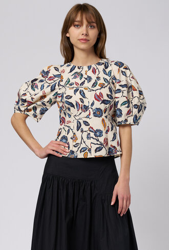 Apiece Apart Lino Garden Top Floral  Cream