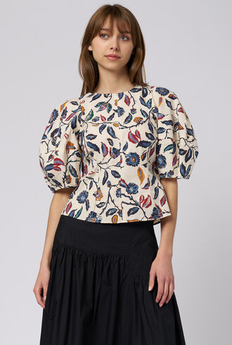 Apiece Apart Lino Garden Top Floral  Cream