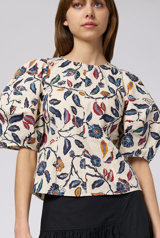 Apiece Apart Lino Garden Top Floral  Cream