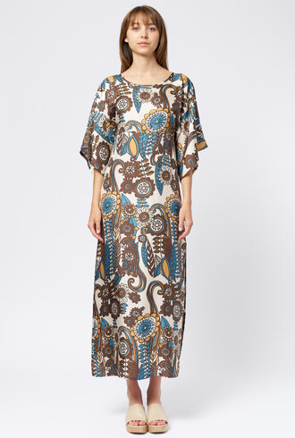 La Prestic Ouiston Midday Dress Blue Taupe Fiori