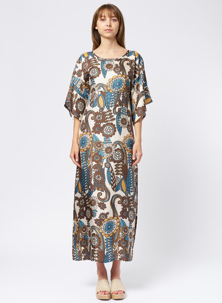 La Prestic Ouiston Midday Dress Blue Taupe Fiori
