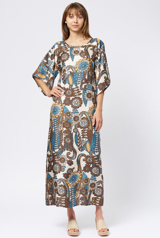 La Prestic Ouiston Midday Dress Blue Taupe Fiori
