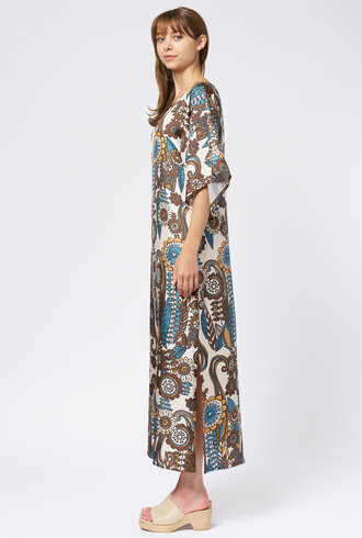 La Prestic Ouiston Midday Dress Blue Taupe Fiori