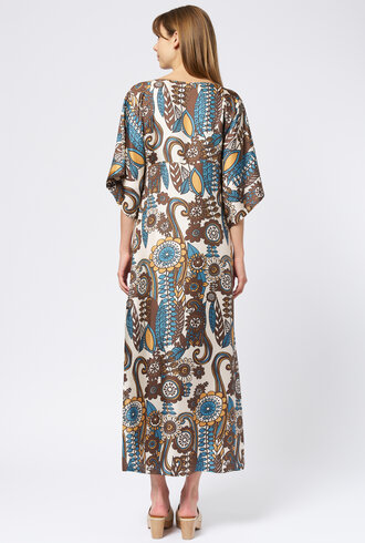La Prestic Ouiston Midday Dress Blue Taupe Fiori