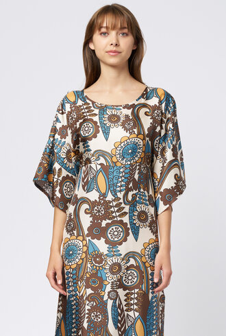 La Prestic Ouiston Midday Dress Blue Taupe Fiori