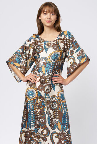 La Prestic Ouiston Midday Dress Blue Taupe Fiori