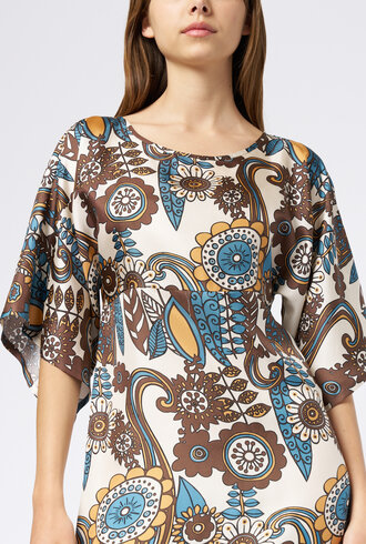 La Prestic Ouiston Midday Dress Blue Taupe Fiori