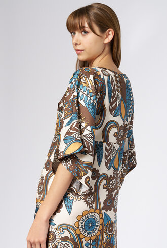 La Prestic Ouiston Midday Dress Blue Taupe Fiori