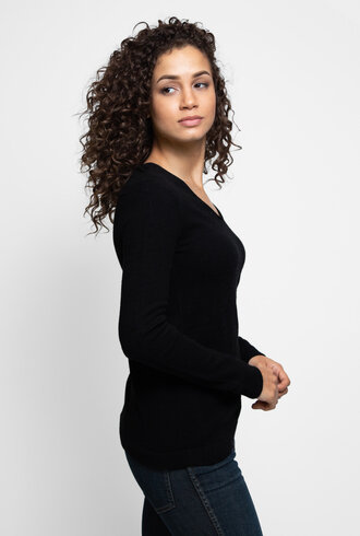 Inhabit Cashmere Stretch Side Slit V-Neck Black