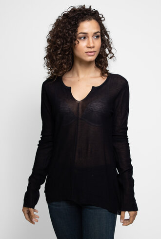 Inhabit Cotton Knit Splice Neck Black