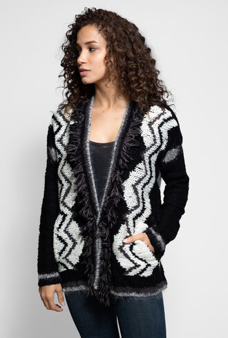 Chevron Cardigan Black Cream