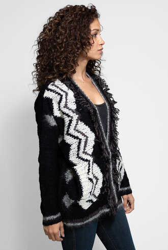 Chevron Cardigan Black Cream