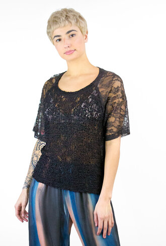 Raquel Allegra Lace Raglan Tee Black