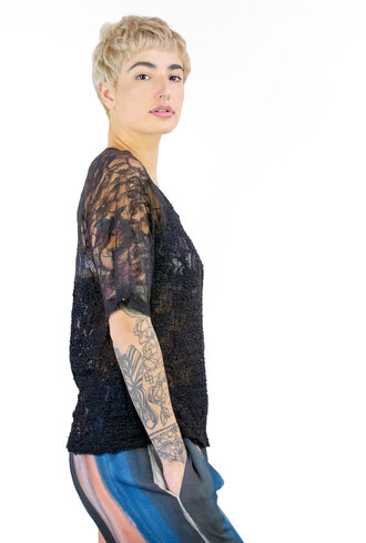 Raquel Allegra Lace Raglan Tee Black