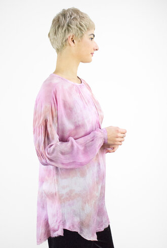 Raquel Allegra Tie Dye Chiffon Shirred Tunic Fuschia