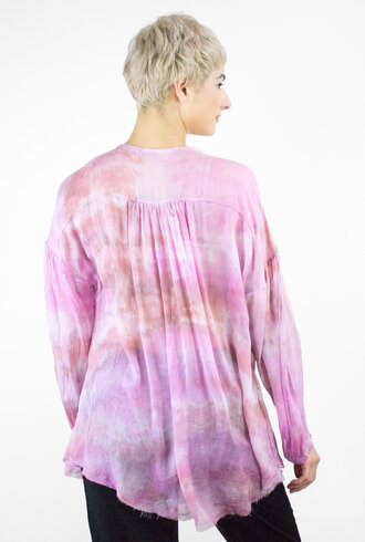 Raquel Allegra Tie Dye Chiffon Shirred Tunic Fuschia