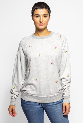 The Great The College Sweatshirt Heather Grey Rose Embroidery