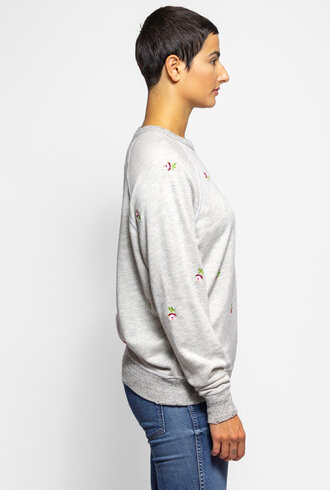 The Great The College Sweatshirt Heather Grey Rose Embroidery