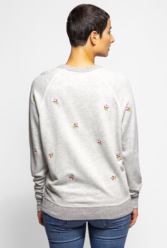 The Great The College Sweatshirt Heather Grey Rose Embroidery