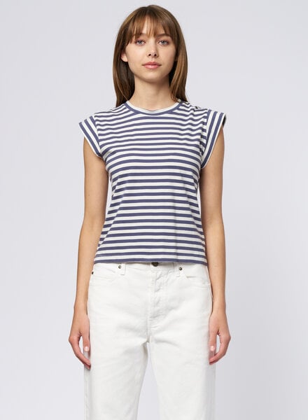 The Great The Peak Shoulder Tee Blue Stripe