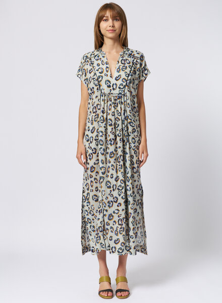 Raquel Allegra Talitha Caftan Blue Leopard