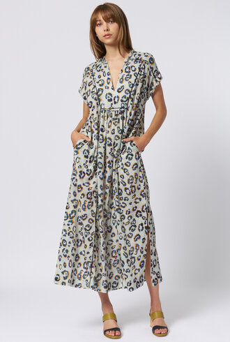Raquel Allegra Talitha Caftan Blue Leopard