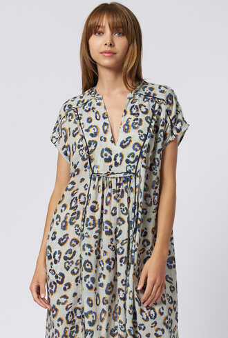 Raquel Allegra Talitha Caftan Blue Leopard