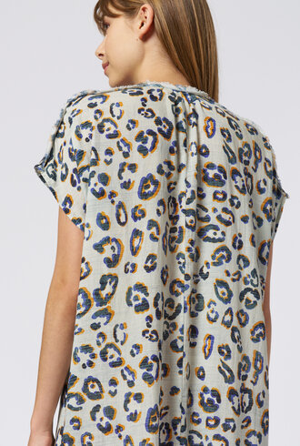 Raquel Allegra Talitha Caftan Blue Leopard