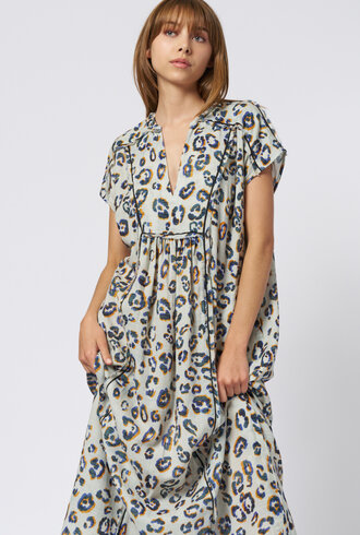 Raquel Allegra Talitha Caftan Blue Leopard