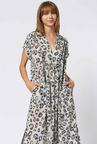 Raquel Allegra Talitha Caftan Blue Leopard