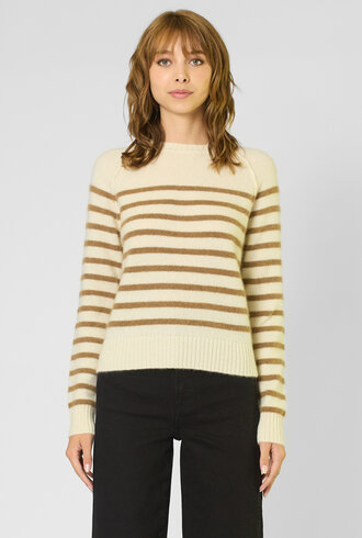 Kujten Shima Sweater Blanc Camel Stripe