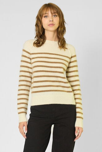 Kujten Shima Sweater Blanc Camel Stripe