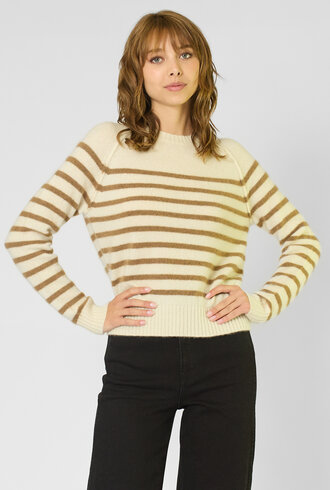 Kujten Shima Sweater Blanc Camel Stripe