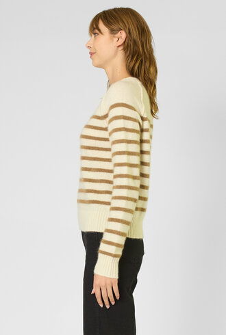 Kujten Shima Sweater Blanc Camel Stripe