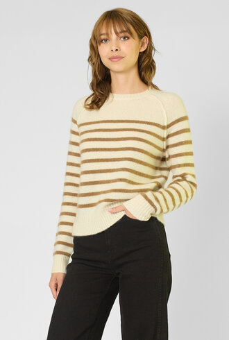 Kujten Shima Sweater Blanc Camel Stripe