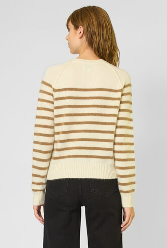 Kujten Shima Sweater Blanc Camel Stripe