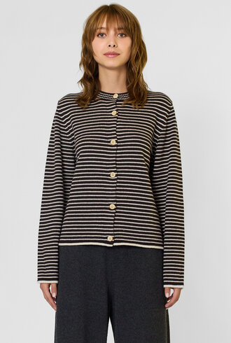 MJW. Pencil Stripe Cashmere Cardigan Ebony