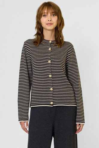 MJW. Pencil Stripe Cashmere Cardigan Ebony