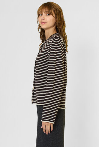MJW. Pencil Stripe Cashmere Cardigan Ebony