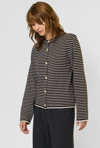 MJW. Pencil Stripe Cashmere Cardigan Ebony