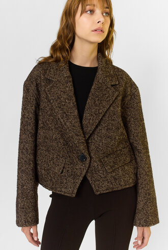 Apiece Apart Ria Cropped Back Jacket Herringbone