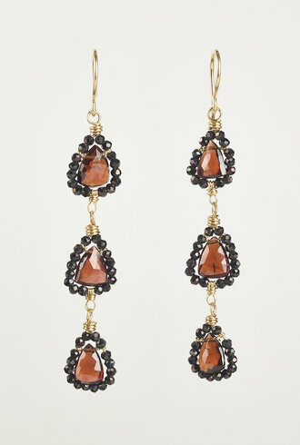 Dana Kellin Fashion Three Teardrop Garnet Earrings