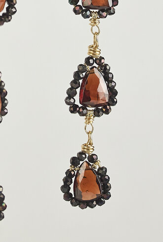 Dana Kellin Fashion Three Teardrop Garnet Earrings